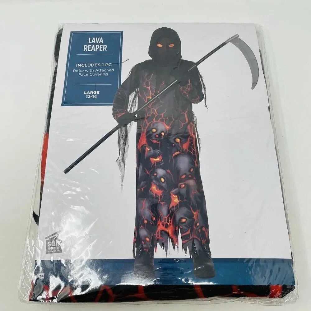 Lava Grim Reaper Robe‎ Youth Child Boys Large 12-14 Halloween Costume Black 466